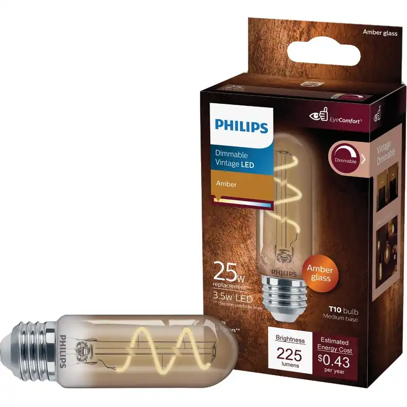 Vintage 25w Equivalent Amber T10 Medium Led Decorative Light Bulb 3.5w