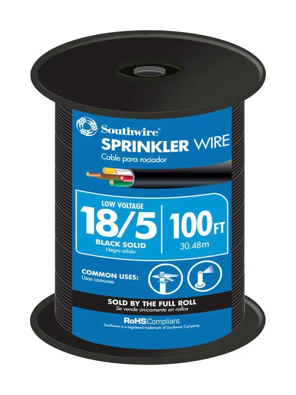 Southwire 100‑Foot 18/5 Solid Copper Electrical Wire – UL‑Listed & Direct‑Burial