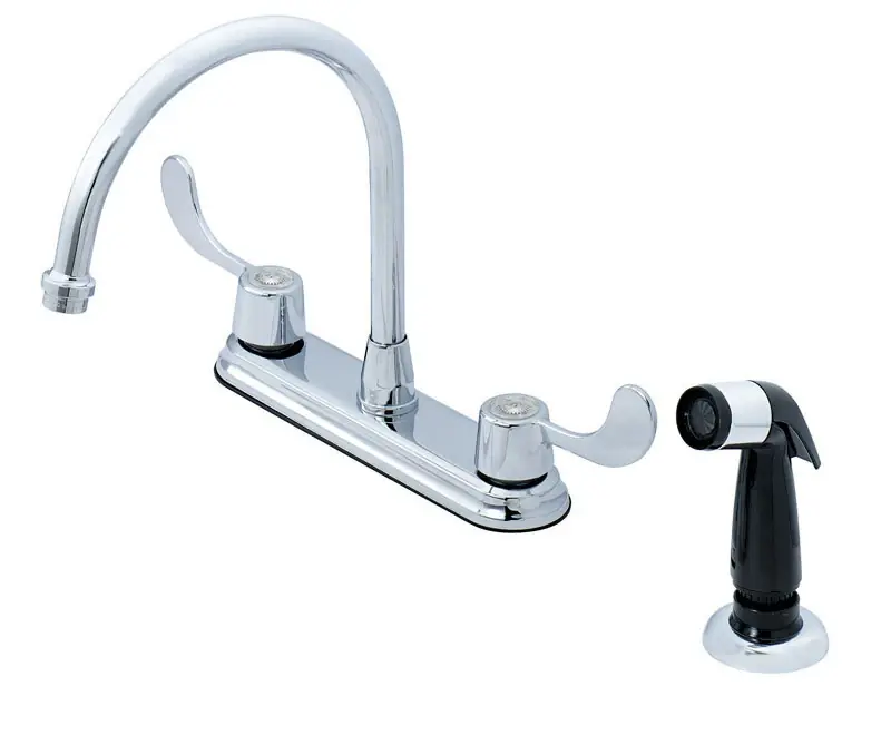 Coastal Two Handle Chrome Kitchen Faucet With Side Sprayer And Low Arc Spout
