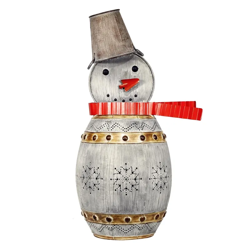 Corporation 32 Inch Metal Barrel Snowman Yard Sculpture With Led Lights