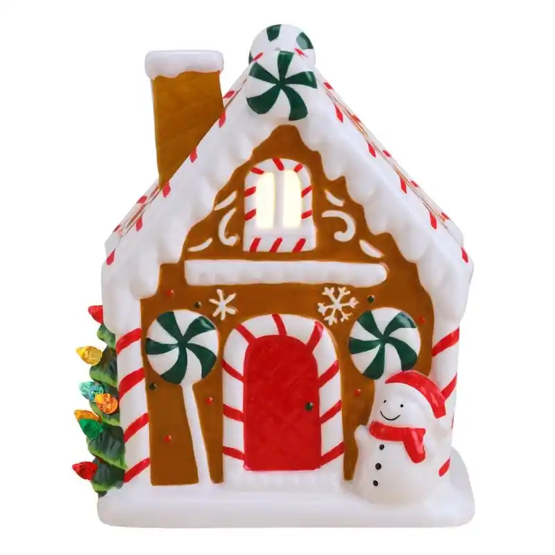 Led Brown Ceramic Gingerbread House Christmas Village 7 In.