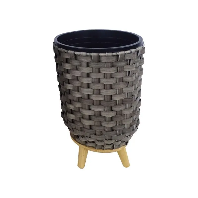 Alpine 13 Inch Plastic Wicker Plant Basket Gray With Liner