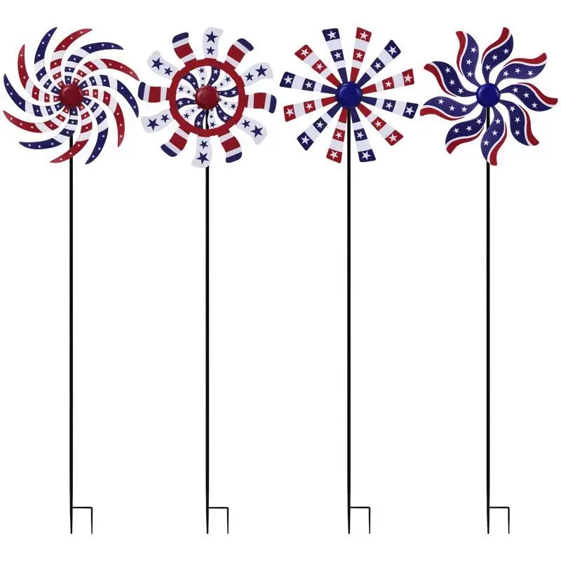 Alpine Multicolored Metal 37 Inch Patriotic Windmill Outdoor Garden Stake