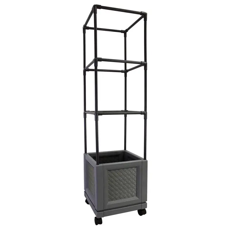City Pickers 44 In. Resin Trellis Tower Garden Bed Charcoal