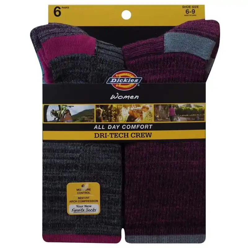 Dickies Dri-Tech Women‘s 6-9 Crew Socks Assorted
