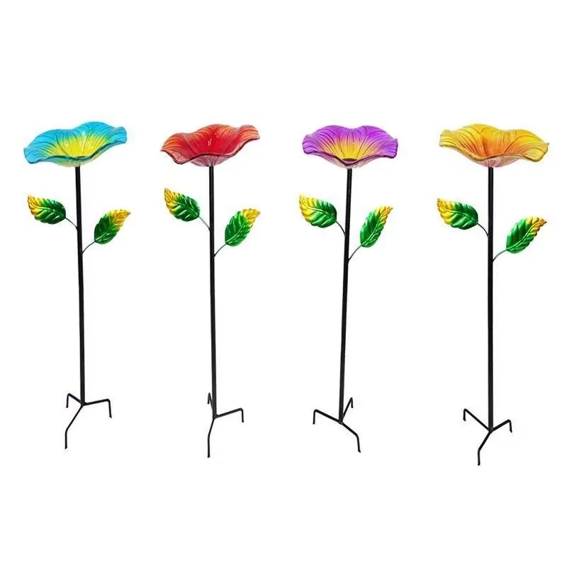 Alpine 30‑Inch Glass & Metal Bird Bath With Stake