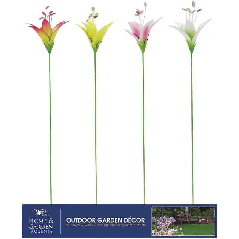 26 Inch Metal Lily Flower Garden Stake - Colorful Outdoor Decor