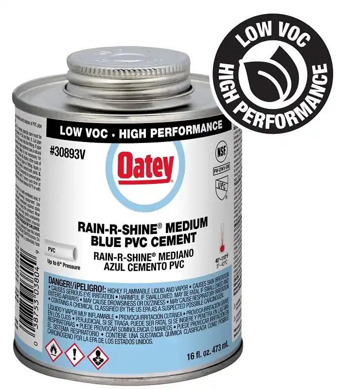 Rain-R-Shine Blue PVC Pipe Cement, Medium Bodied, 16 Oz.