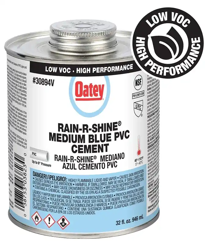 Rain-R-Shine Blue PVC Pipe Cement, Medium Bodied, 32 Oz.