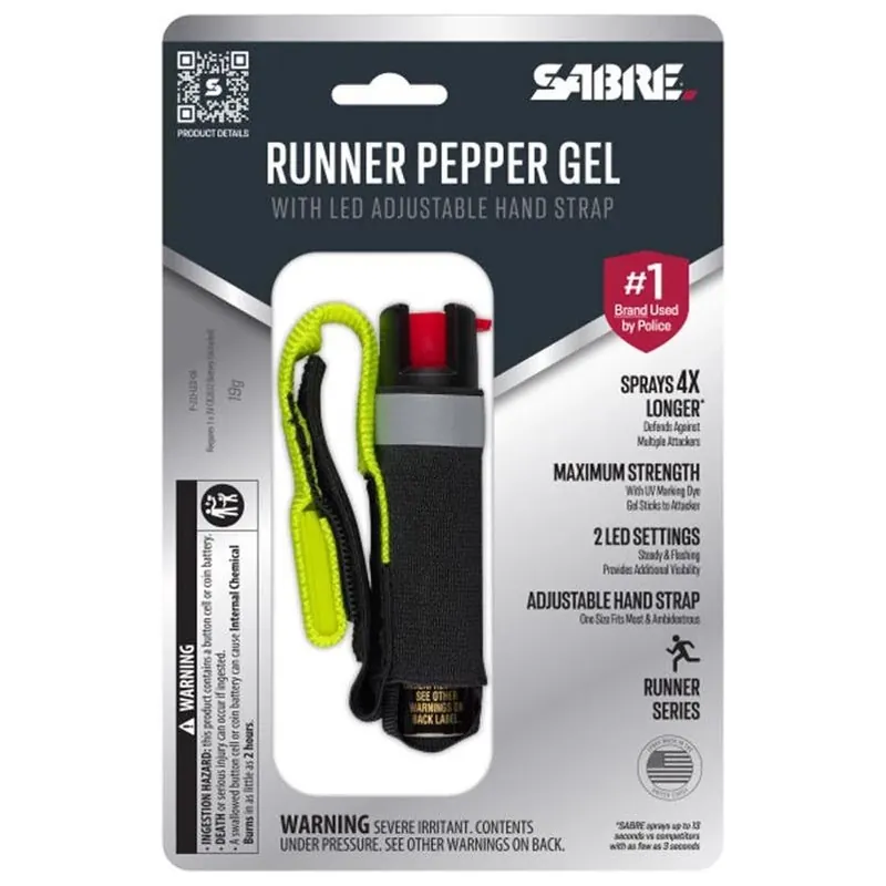 Sabre Runner Gel Pepper Spray – Black Plastic Self‑Defense Spray