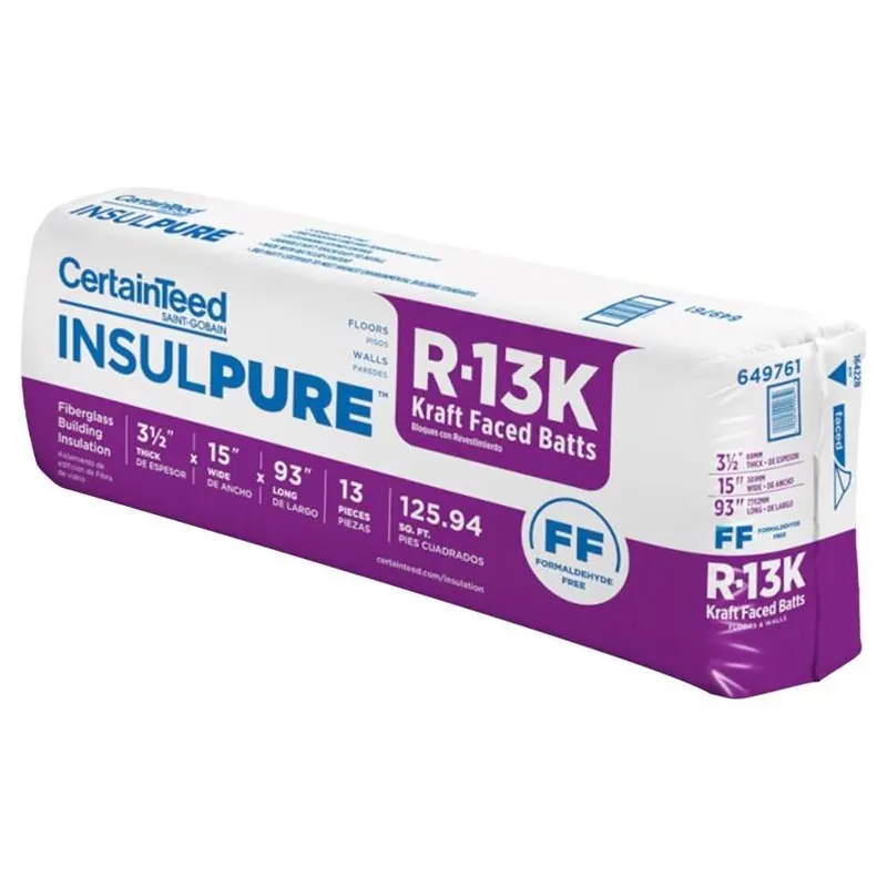 Certainteed R‑13 Kraft‑Faced Fiberglass Insulation Batt – 23×93 in, 3.5 in Thick, 193 sq ft Coverage
