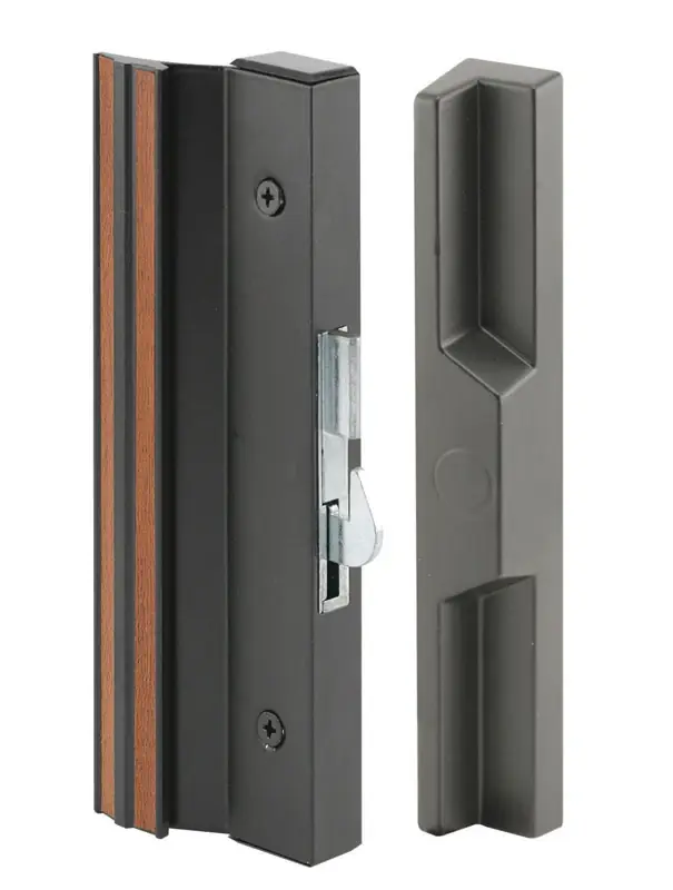Sliding Patio Door Handle Set, Extruded Aluminum, Hook Latch, Black W/Wood Grain, 4-15/16 In.