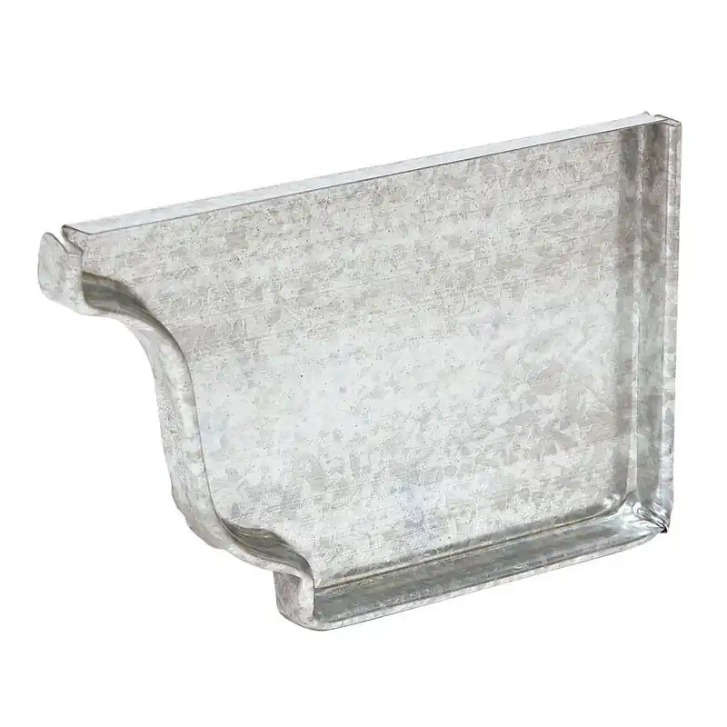 Gutter Right End Cap, Mill Finish Galvanized Steel, 4 In.