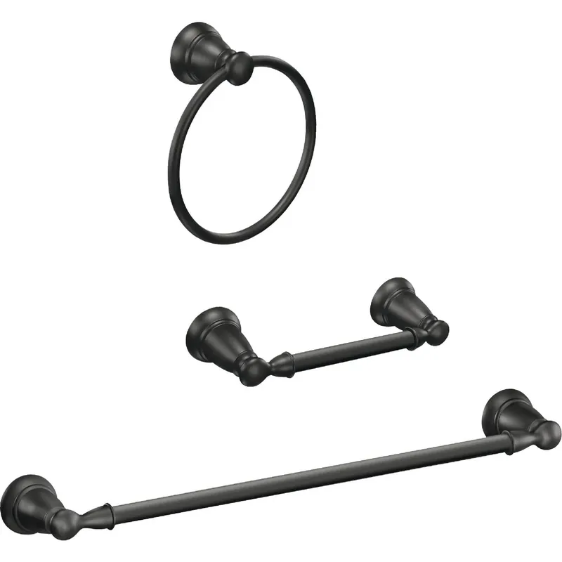 Banbury 3-Pc. Bathroom Set, Toilet Paper Holder, Towel Bar & Ring, Matte Black