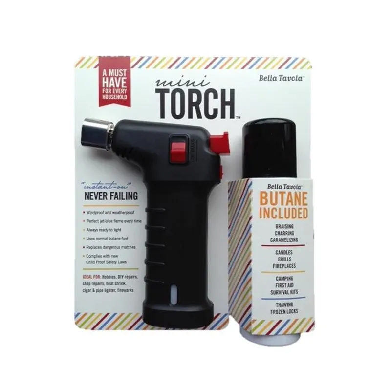Bella Tavola Black Mini Torch With 1.5 oz Fuel – Compact ABS Plastic Flame Tool
