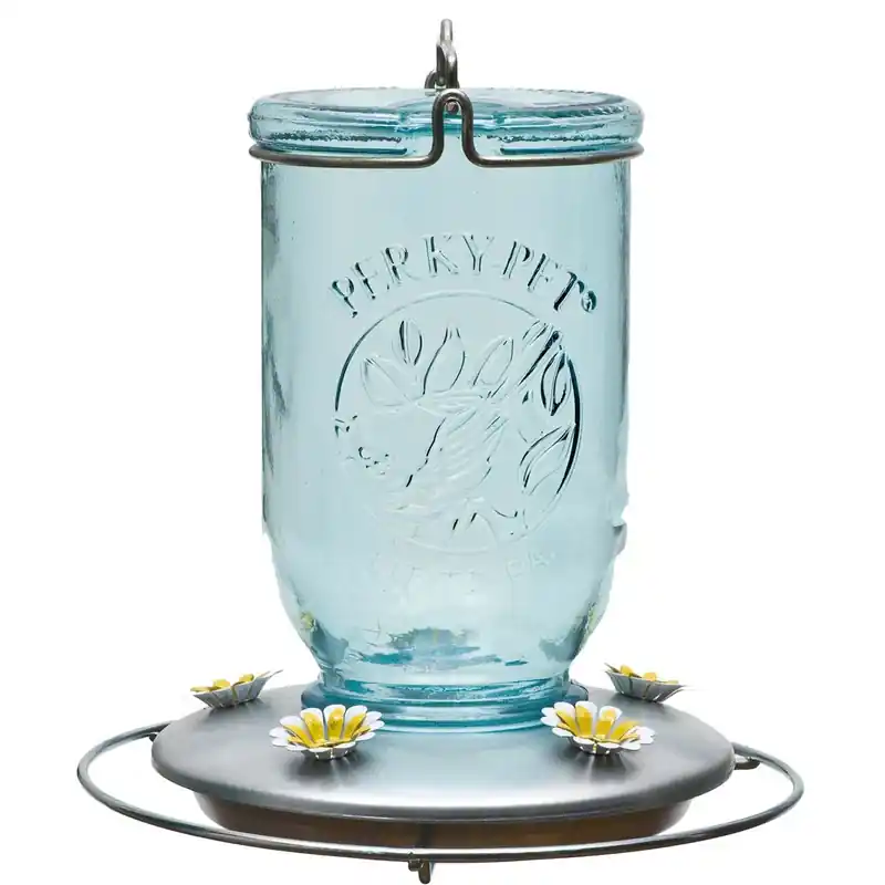 Hummingbird Feeder, Antique Blue Mason Jar