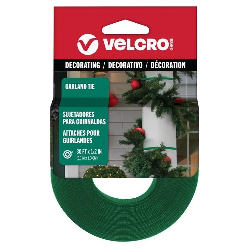 VELCRO Brand 30‑Foot Green Garland Reusable Ties – 0.5‑Inch Diameter