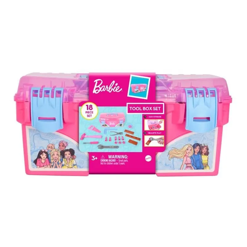 Barbie‑Themed 18‑Piece Pink & Blue Toy Toolbox – Maxx Bubbles