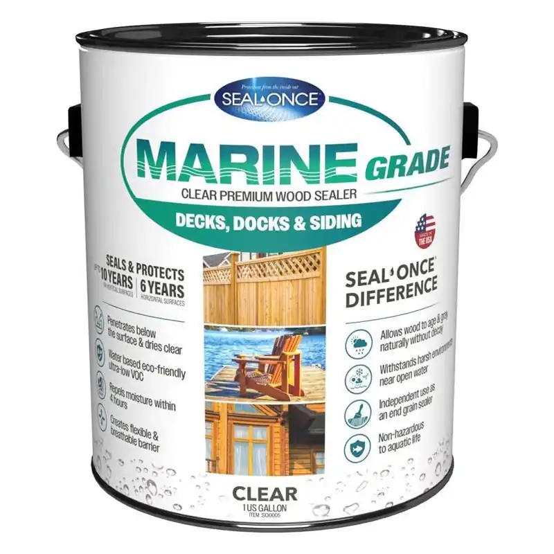 Seal Once Marine‑Grade Clear Flat Water‑Based Wood Sealer – 1 gal Premium Outdoor Protection