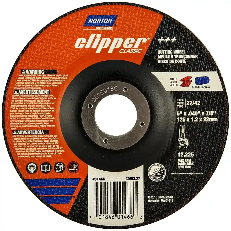 Wheel Cutoff T27 5" X 0.045" X 7/8" For Stainless & Carbon Steel