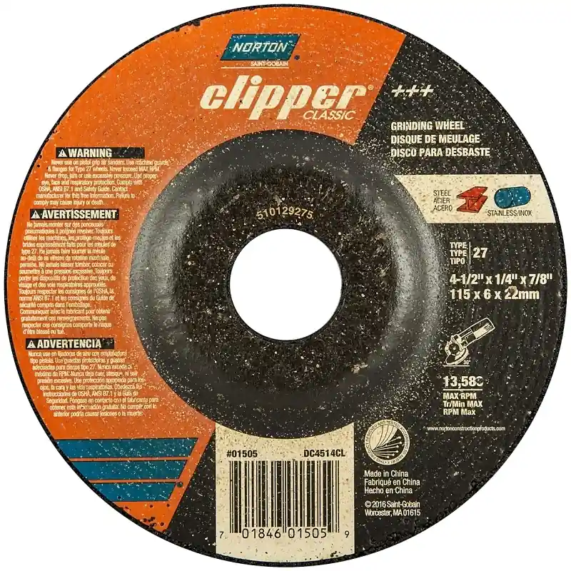 Clipper 4-1/2 In. X 7/8 In. Classic Grinding Wheel For Power Tools