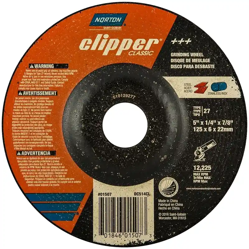 Clipper 5 In. D X 7/8 In. Classic Grinding Wheel For Power Tools