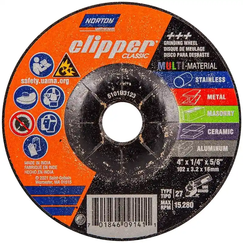 Clipper 4 In. D X 5/8 In. Classic Multi-material Grinding Wheel