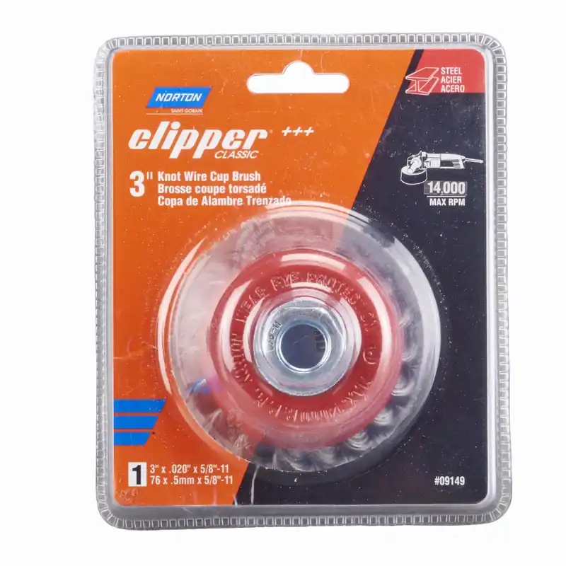 Norton Clipper 3 Inch Knot Wire Cup Brush Carbon Steel 14000 Rpm 1 Piece