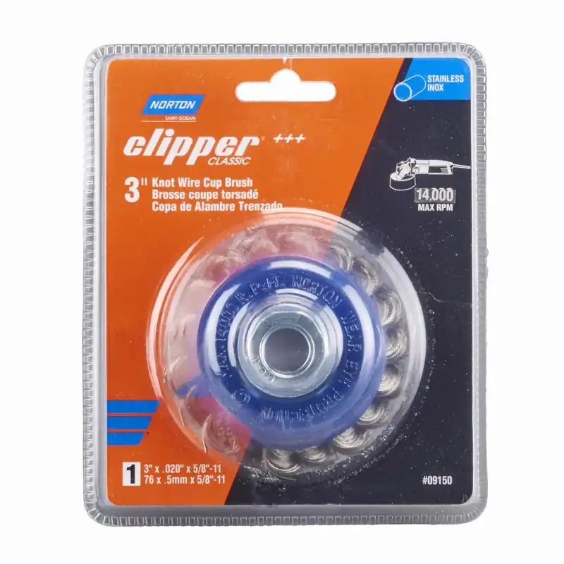Norton Clipper 3 Inch Stainless Steel Knot Wire Cup Brush 14000 Rpm 1 Piece
