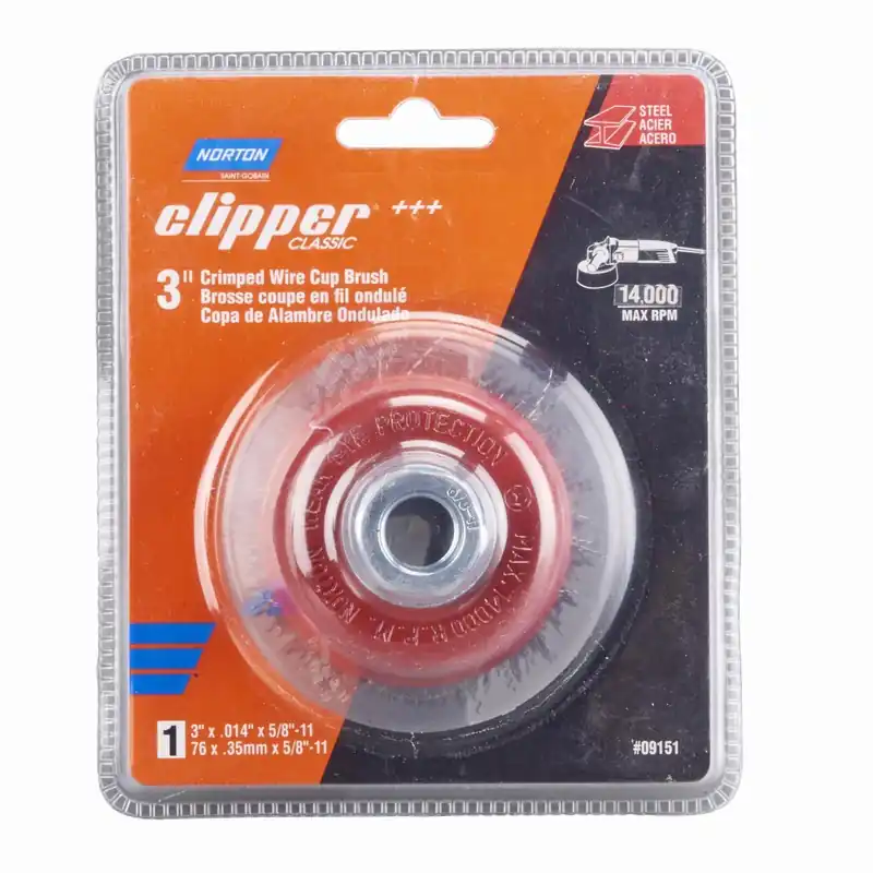 Norton Clipper 3 Inch Crimped Wire Cup Brush Carbon Steel 14000 Rpm