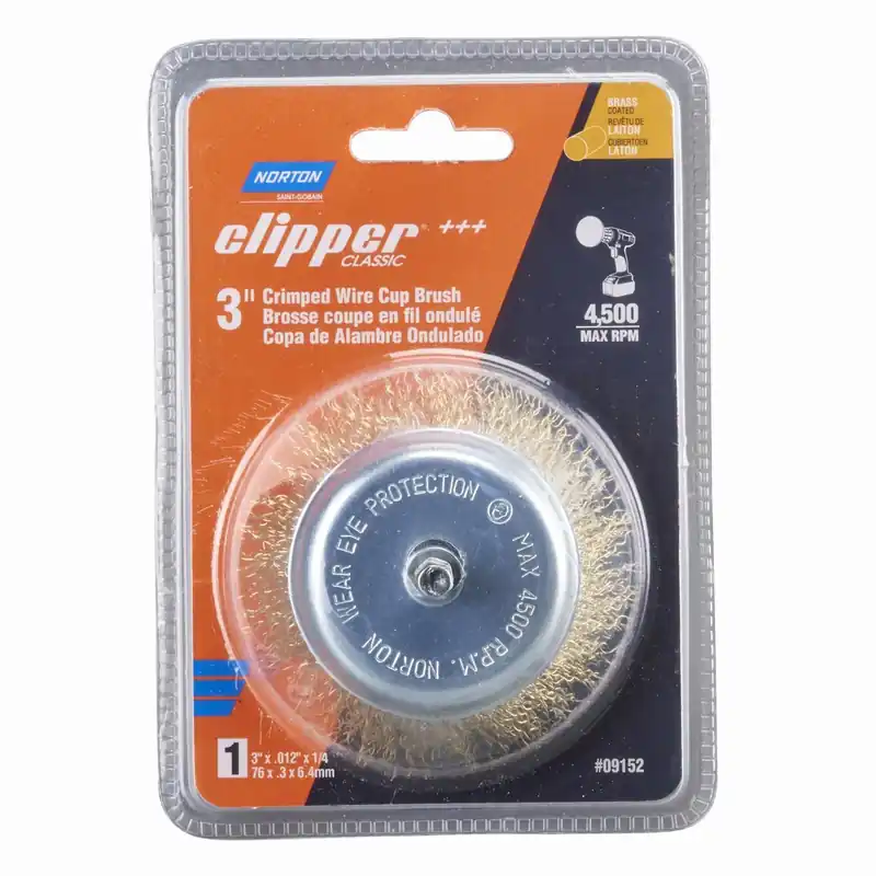 Norton Clipper 3 Inch Crimped Wire Cup Brush Brass 4500 Rpm 1 Piece