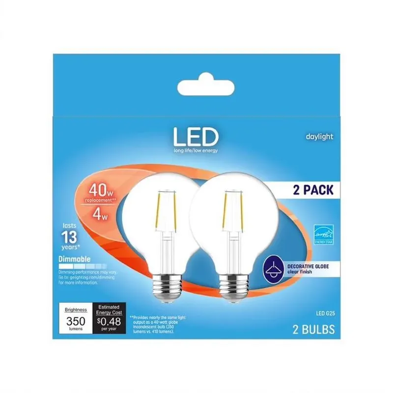GE G25 E26 (Medium) LED Bulb Daylight 40 Watt Equivalence 2 Pk
