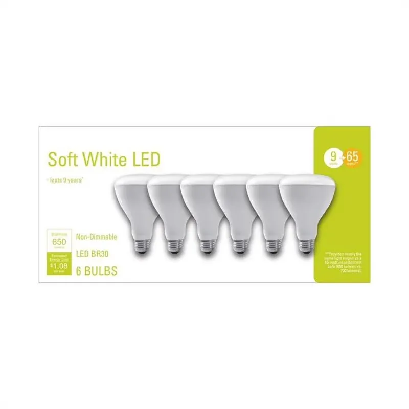 GE BR30 E26 (Medium) LED Bulb Soft White 65 Watt Equivalence 6 Pk