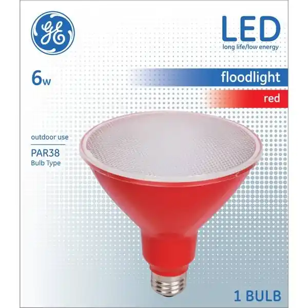 LED Floodlight, 100 Lumens, Medium Base, PAR38, Red, 6 Watt