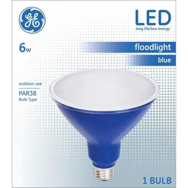 LED Blue Floodlight, Medium Base, PAR38M, 6 Watt