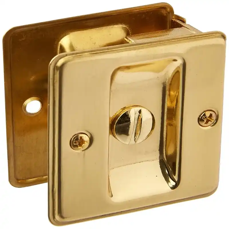 Polished Brass Privacy Pocket Door Lock Pull For 1-3/8 To 1-1/2 Inch Doors