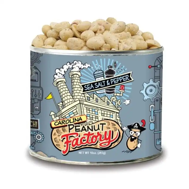 1 In 6 Snacks Carolina Peanut Factory Sea Salt & Pepper Peanuts – 10 oz Canned Snack