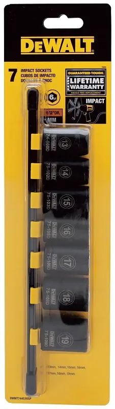7 Piece Metric Impact Socket Set - 13mm To 19mm Sizes