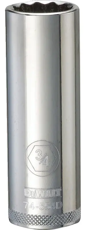 SAE Deep Socket, 12-Point, 1/2 In. Drive, 3/4 In.