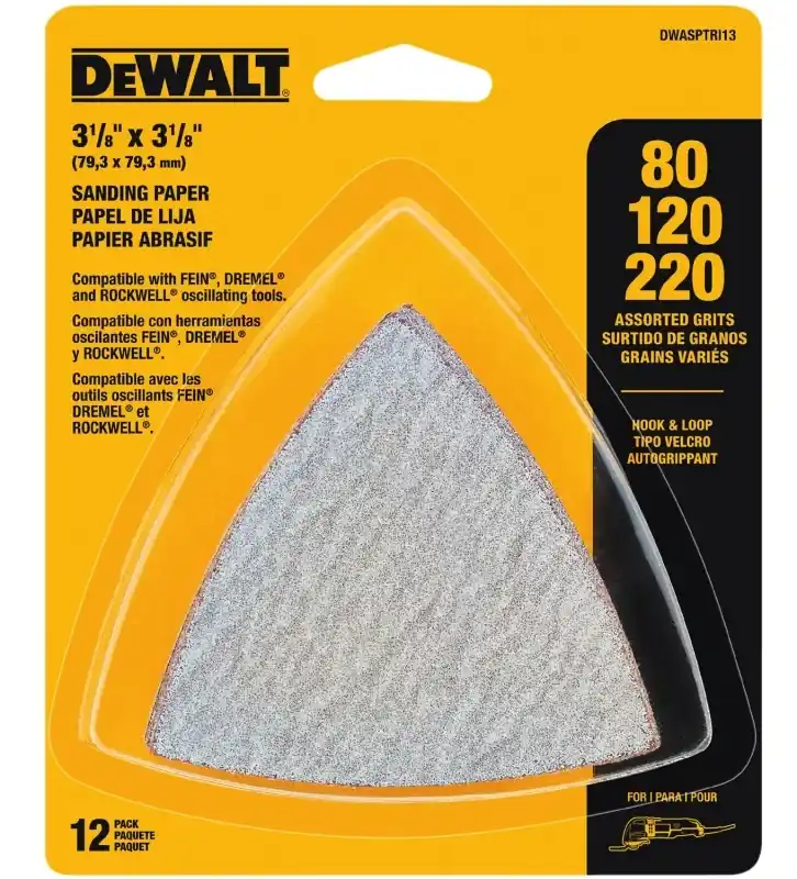 DeWalt 3.75 In. L 80G, 120G, 220G Assortment Triangular Sandpaper Set 12 Pc