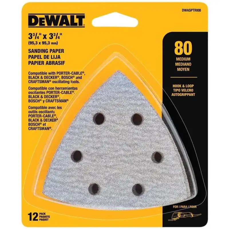 DeWalt 12‑Piece 3.75" Triangular 80‑Grit Hook‑and‑Loop Sandpaper Kit