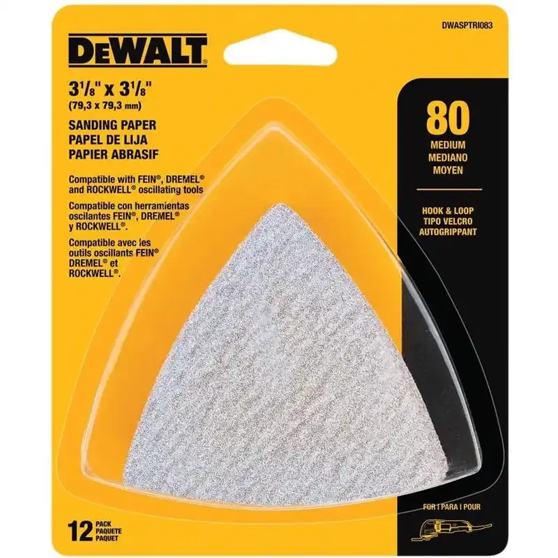 DeWalt 12‑Piece 3.1‑in Triangular 80‑Grit Hook‑and‑Loop Sandpaper Pack