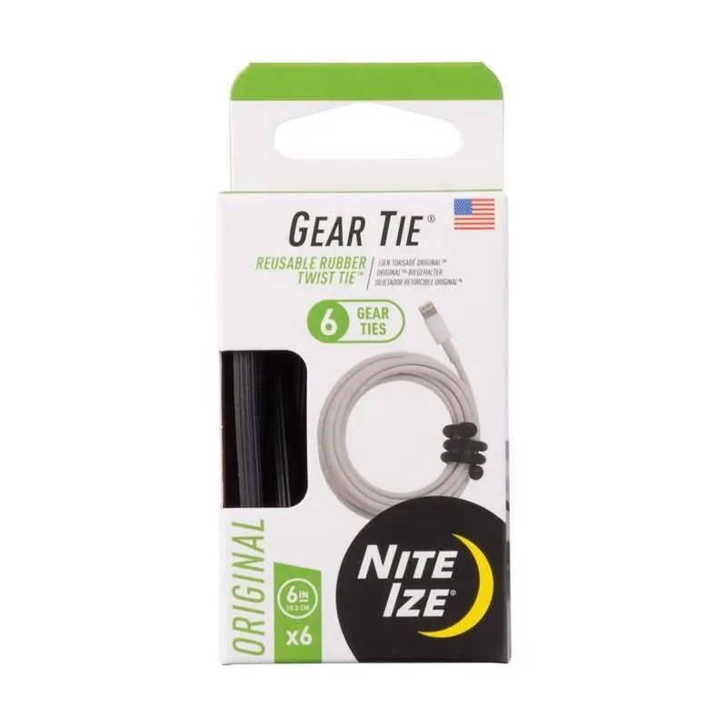 Nite Ize Black Gear Tie Twist Ties – 6‑Inch, Pack Of 6