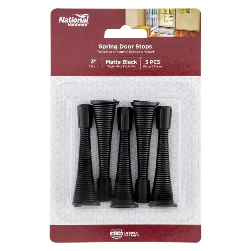 National Hardware V232 Series N830-577 Matte Steel Door Stop – Spring‑Action, 3‑1/8″ Length