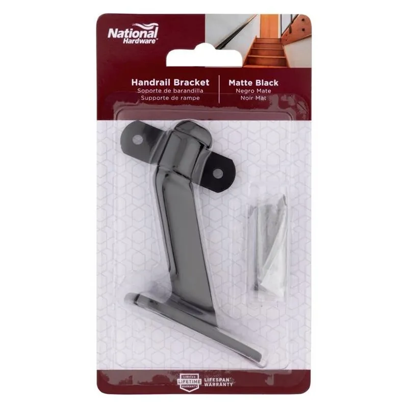 National Hardware Matte Black Steel Handrail Bracket – Heavy‑Duty Screw‑Mount Support