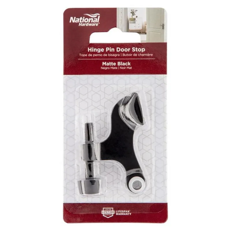 National Hardware Matte Zinc Hinge Pin Door Stop – 2‑1/16″ Projection, Surface‑Mount