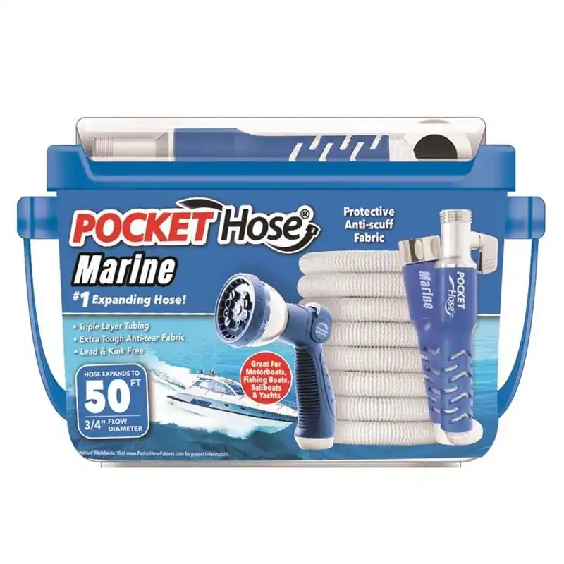 Pocket Hose 3/4" X 50 ft Medium‑Duty Expandable Marine & RV Hose – White
