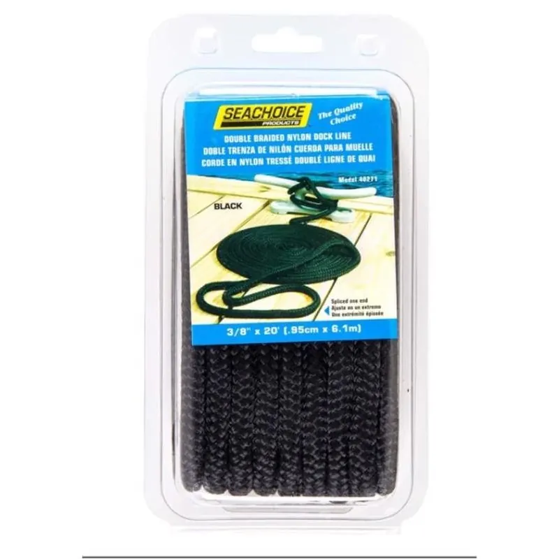 Double Braided Dock Line - Black - 3/8 Inch X 20 Feet - Model 40271