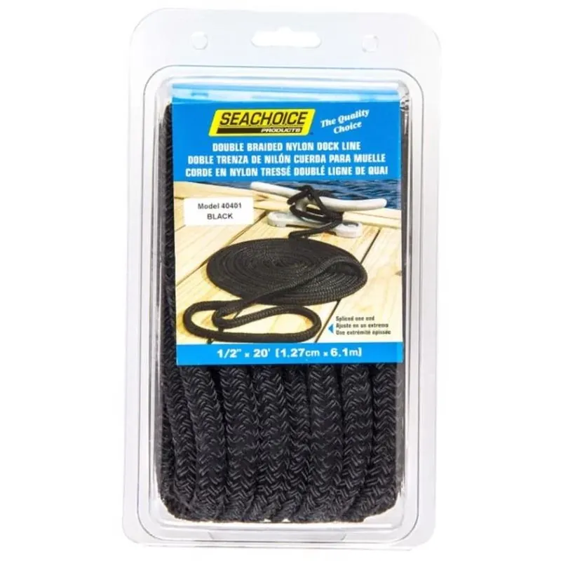 Double Braided Dock Line Black 1/2 Inch X 20 Feet Model 40401
