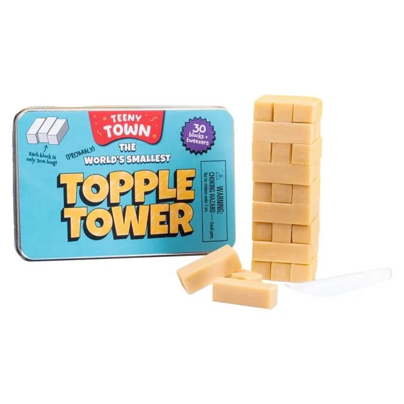 Fizz Teeny Town Topple Tower 30‑Piece Brown Puzzle Block Set